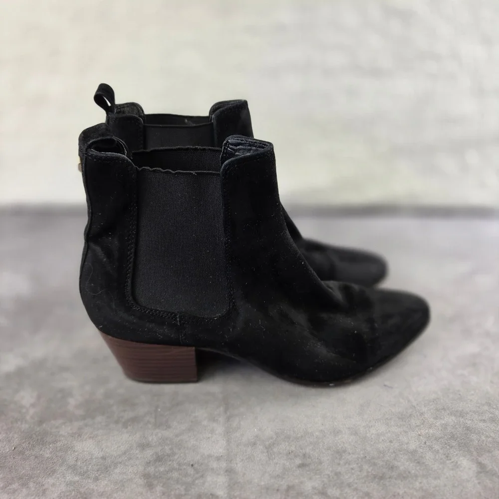 Sam Edelman Black Suede Chelsea Ankle Boots Pointed Toe Block Heel 8.5 S2150